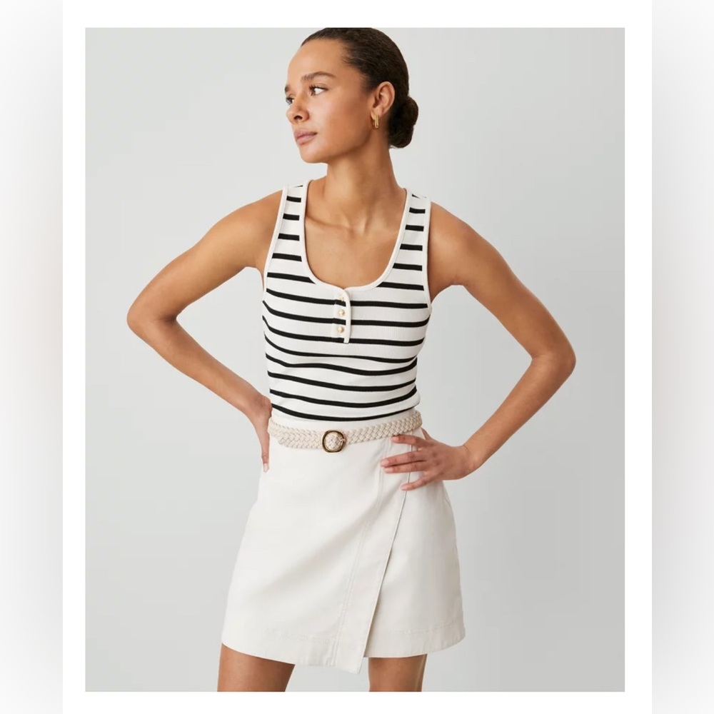 Ann Taylor Women's Weekend Collection Striped Henley Tank Top - Size L
